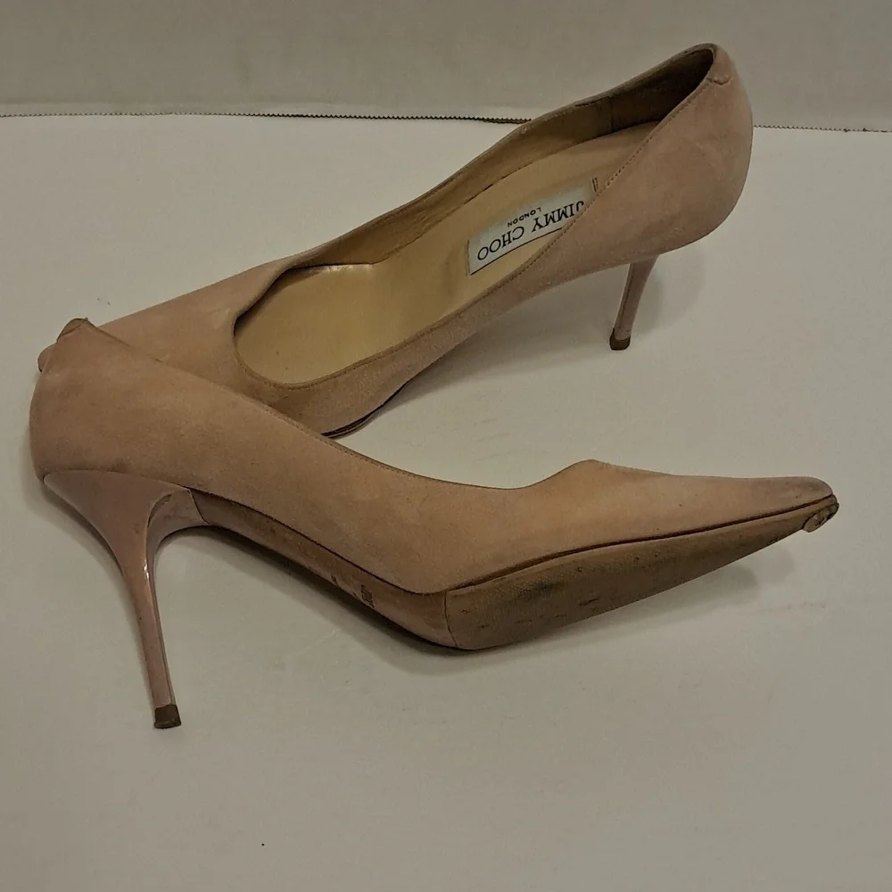 Jimmy Choo Nude Suede Pointed-Toe Pumps